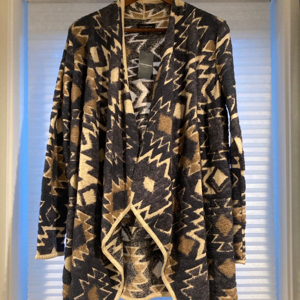 NWT Lucky Brand Open Cardigan Southwest Blue Toned